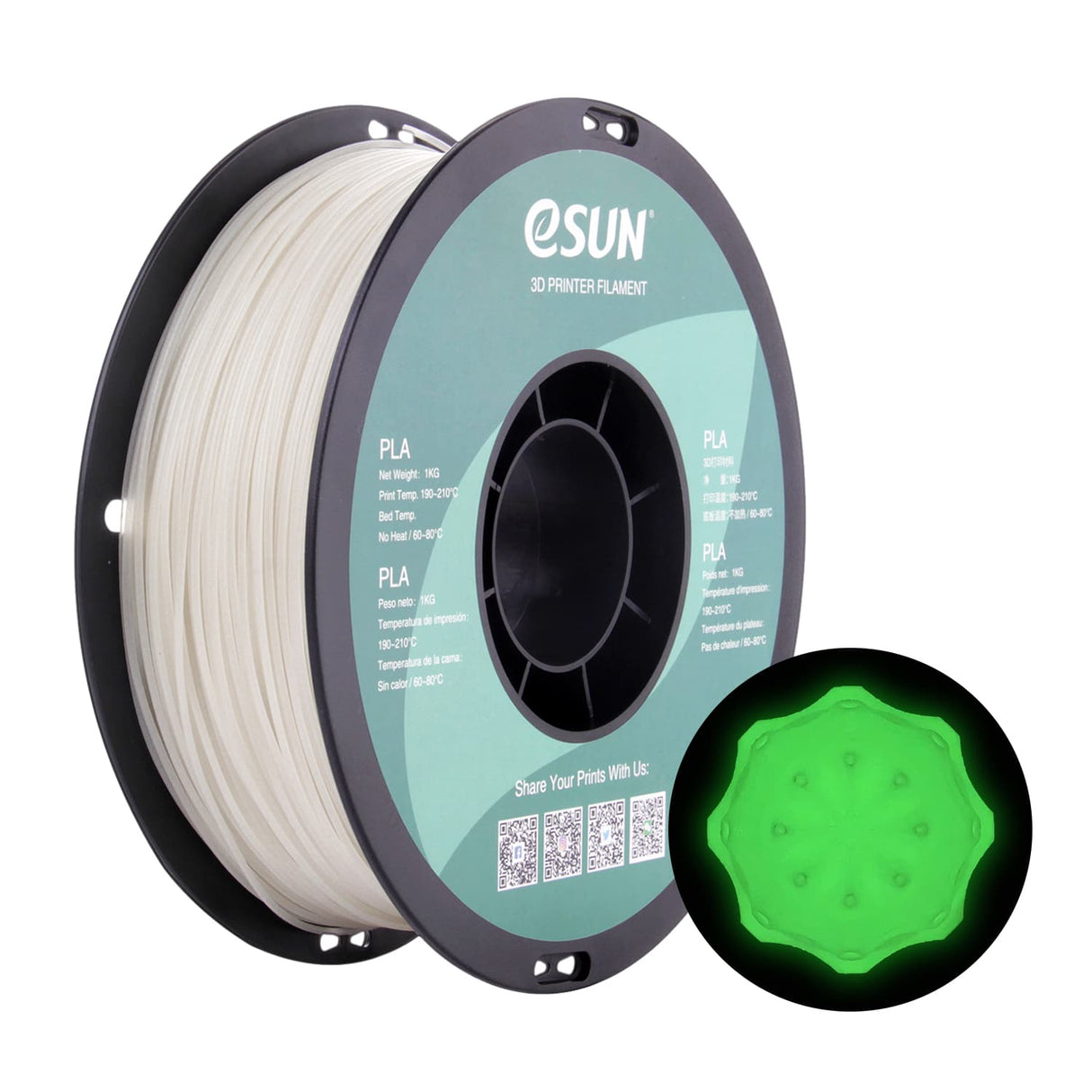 eSUN Luminous PLA 1.75mm 3D Filament 1KG  Glow in the Dark