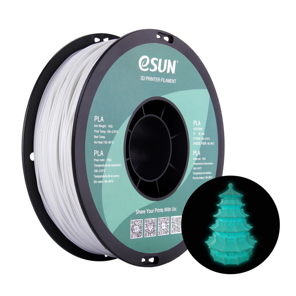 eSUN Luminous PLA 1.75mm 3D Filament 1KG  Glow in the Dark
