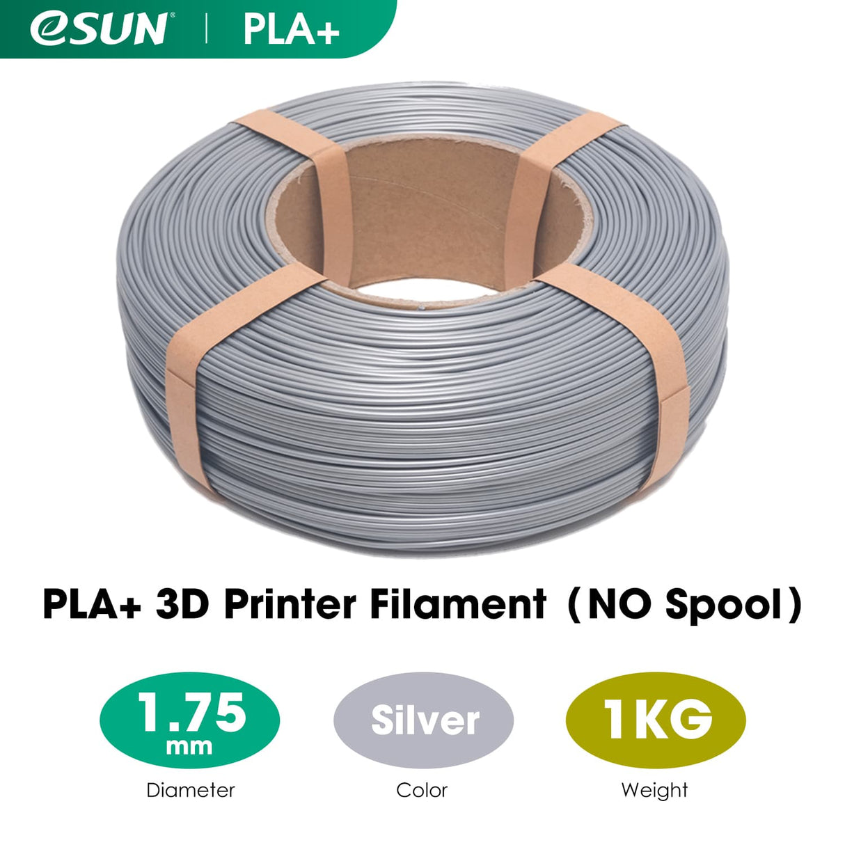 eSUN PLA+ 1.75mm Filaments Refill No Spool& Reusable Spool